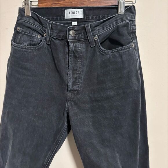 Agolde Lana Mid Rise Straight Leg Jeans Black Distressed- Size 26 - Picture 5 of 11